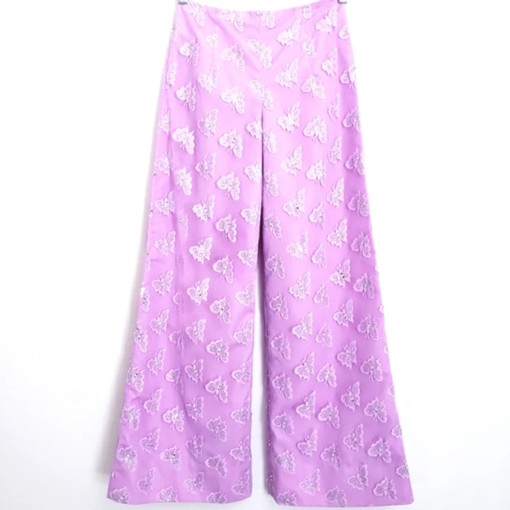 Lavender Floral Lace/Rhinestone Butterfly Pant/Crop Top Fun Fashion 2 Pc Set